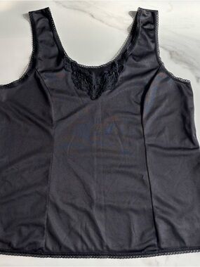 Patricia lingerie Black Lace-Trim Tank Slip Sz L